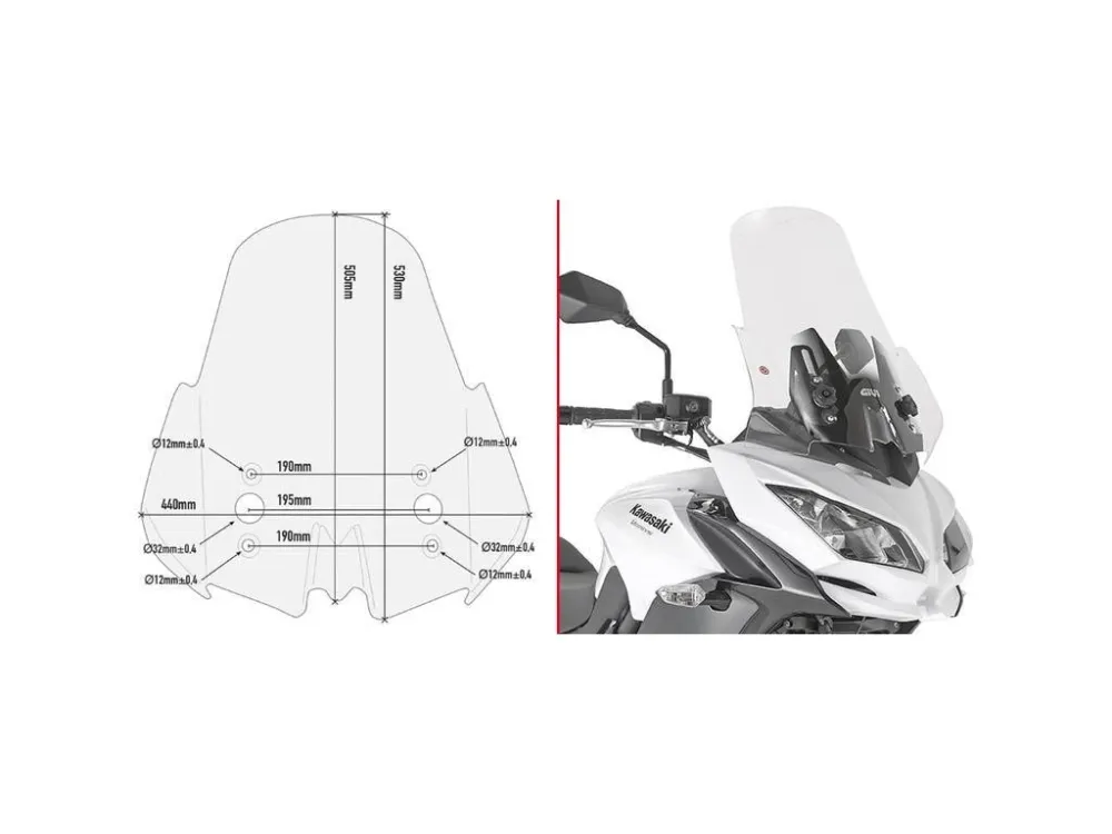 Kappa KD4122ST přední plexi, čiré, 53 x 44 cm (VxŠ) KAWASAKI Versys 650 (15-19) Dokud Zásoby Vydrží