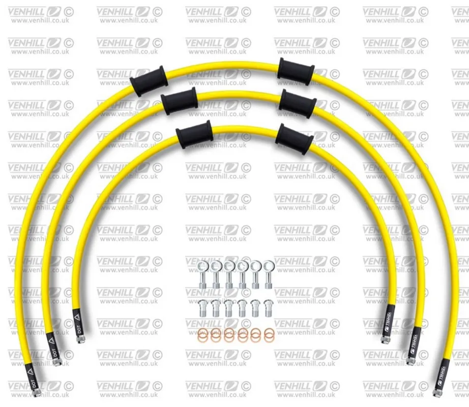 Finální Výprodej STANDARD Hadice přední brzdy sada Venhill POWERHOSEPLUS SUZ-6007FS-YE (3 hadice v sadě) žluté hadice, nerezové koncovky
