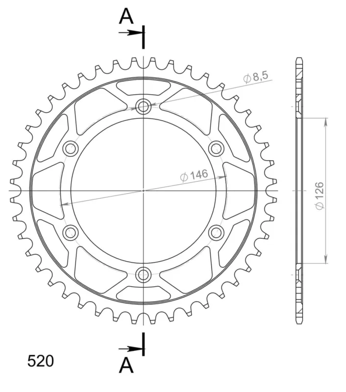 Řetězová rozeta SUPERSPROX RFE-808:44-BLK černý 44 zubů, 520 Finální Výprodej