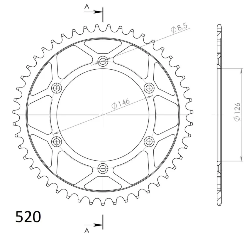 Řetězová rozeta SUPERSPROX RFE-808:47-BLK černý 47 zubů, 520 Originální