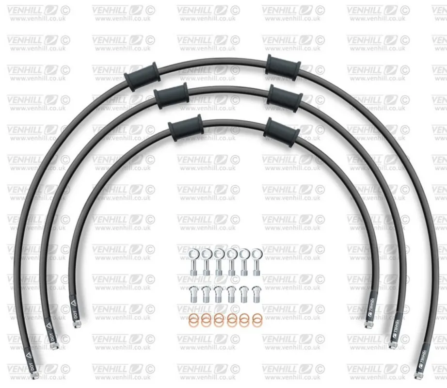 Akce STANDARD Hadice přední brzdy sada Venhill POWERHOSEPLUS SUZ-11016F-BK (3 hadice v sadě) černé hadice, chromové koncovky