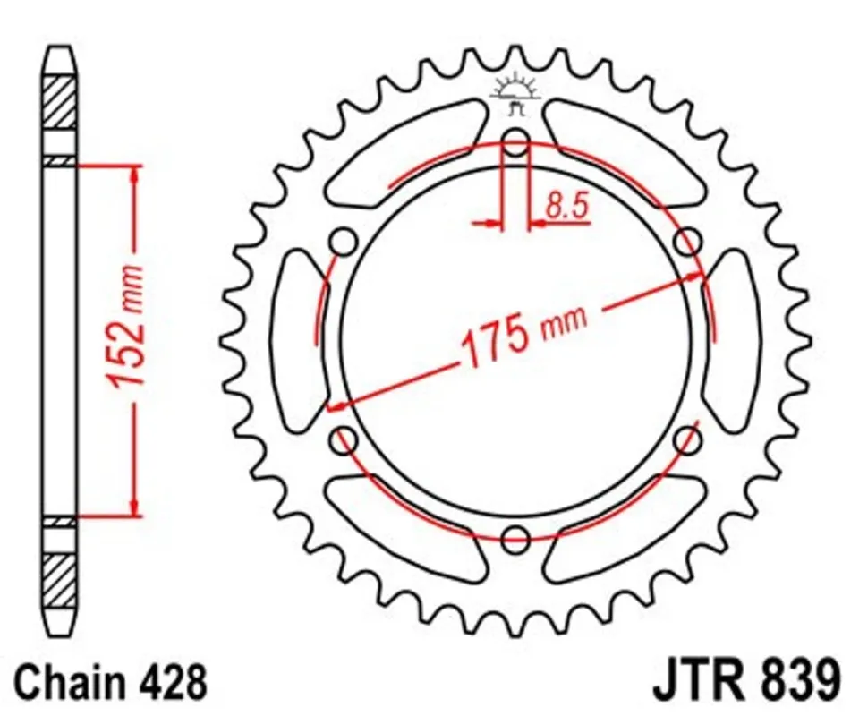 Řetězová rozeta JT JTR 839-51 51 zubů, 428 Pouze Dnes