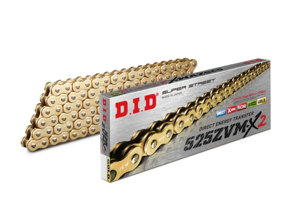 ZVM-X série X-Kroužkový řetěz D.I.D Chain 525ZVM-X2 116 článků Zlatá/Zlatá Originální