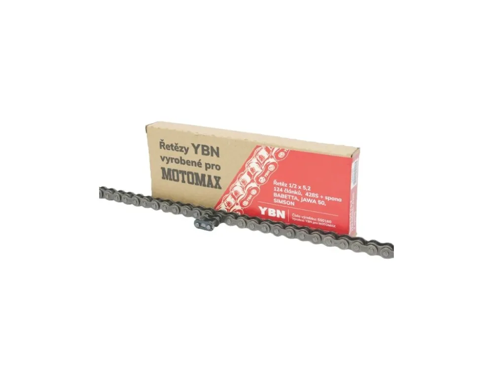 Must-Have Řetěz 1/2 x 5,2 - 124 článků, YBN-MOTOMAX 428S + spona, BABETTA, JAWA 50, SIMSON -M