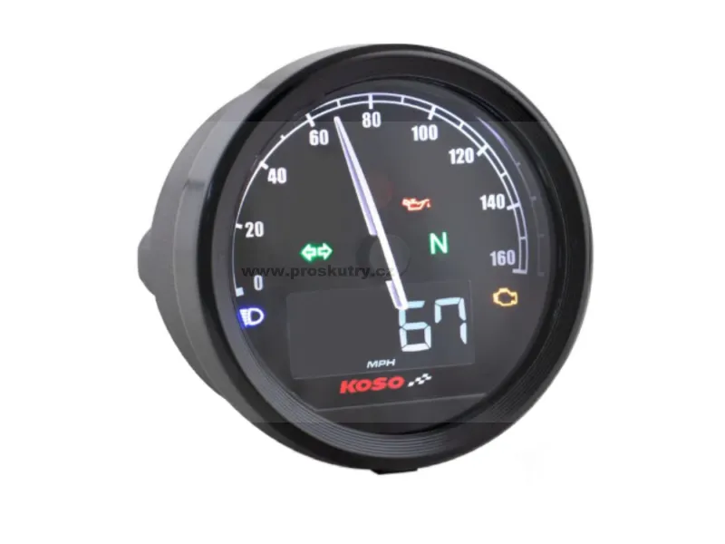 Sada tachometru Koso D=60mm TNT-05 max 160km/h s ukazatelem teploty a kontrolkami pro blinkry, neutrál, tlak oleje, palivo Expresní Doručení